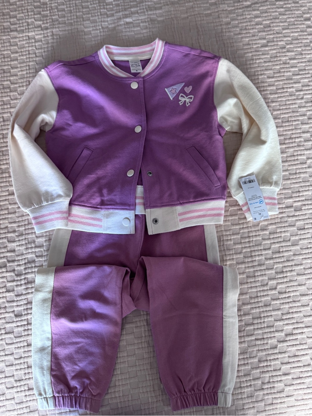 Carter's Purple and Cream Girls' Two-Piece Jacket & Joggers Set
